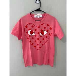 New Comme des Garcons Play Pastelle Polka Dot Red Heart T-Shirt Size Medium